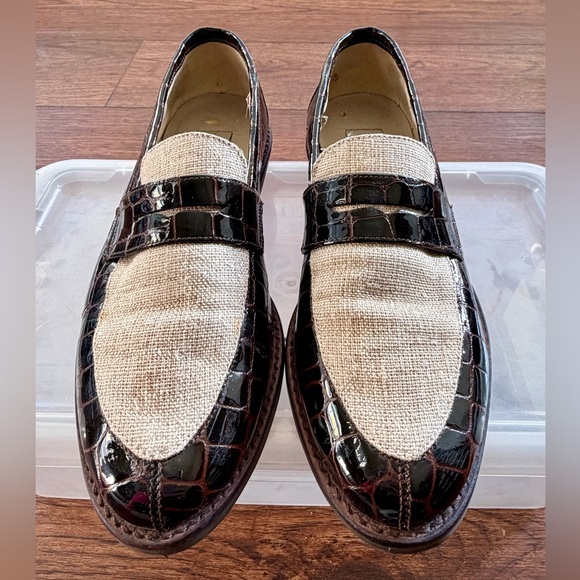 Bandolino Shoes - Bandolino Croc Patent & Linen Penny Loafers Brown Preppy Size 6.5